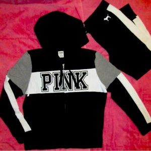 Victorias Secret Pink Logo Sweatsuit Set Size XS Bottom Sm Jacket